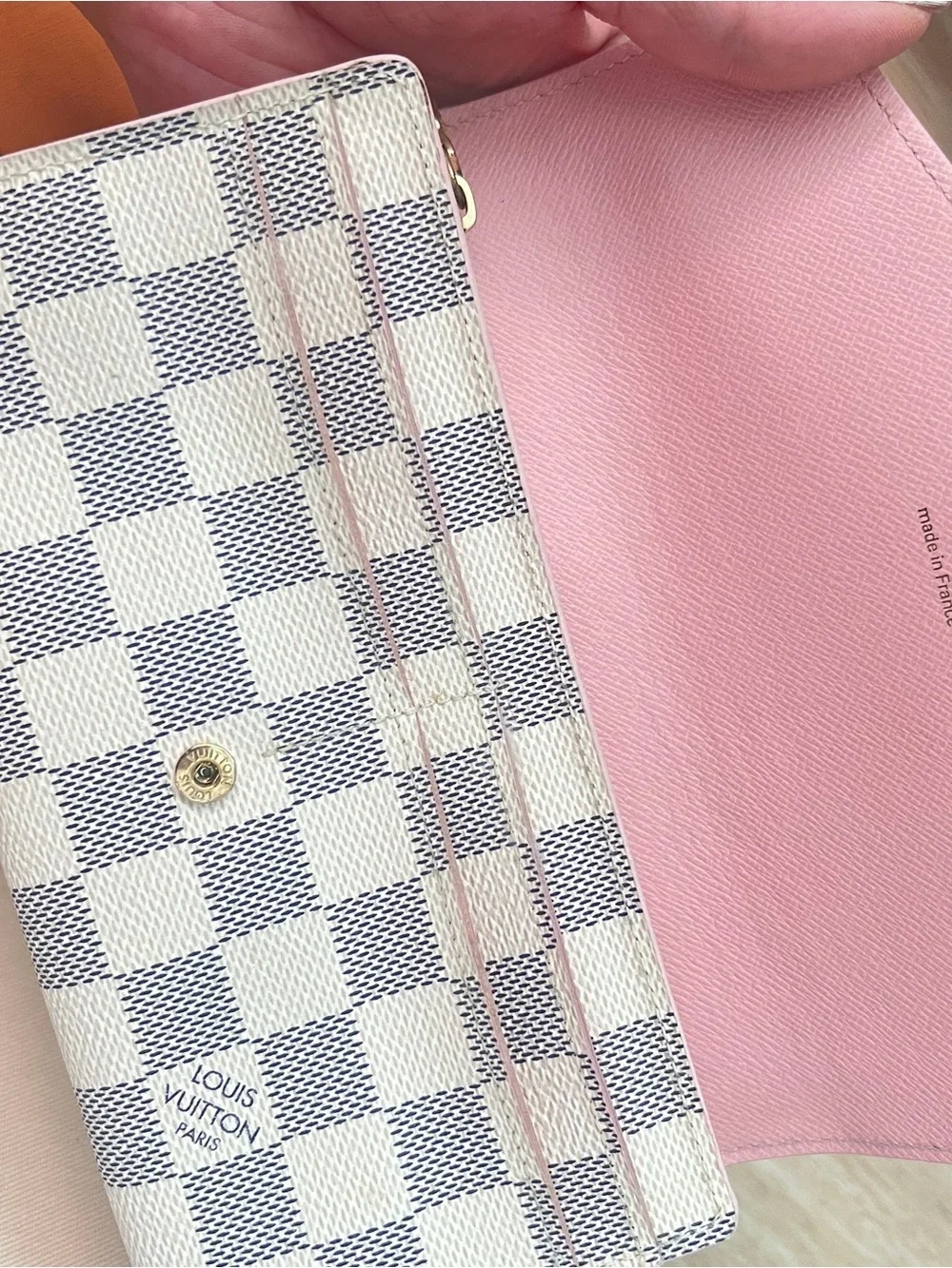 Louis Vuitton Pink Leather Flap with Damier Azur Canvas Wallet